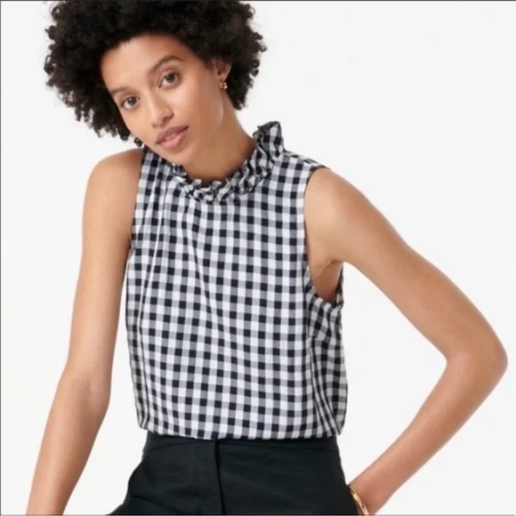 J. Crew Ruffleneck top in drapey gingham AW865 XS NWT - Picture 1 of 6